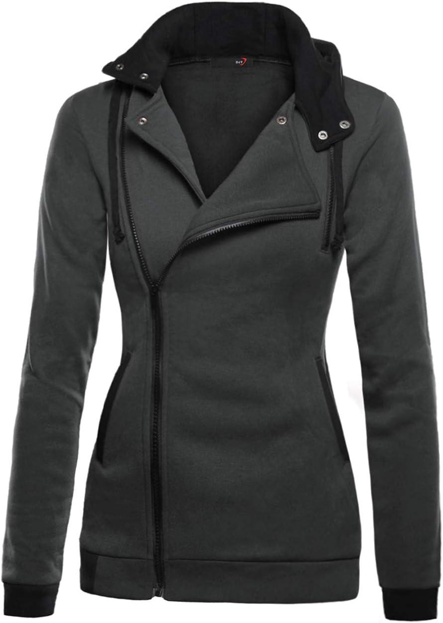 image:imageDJT Womens Oblique Zipper Slim Fit Hoodie Jacket