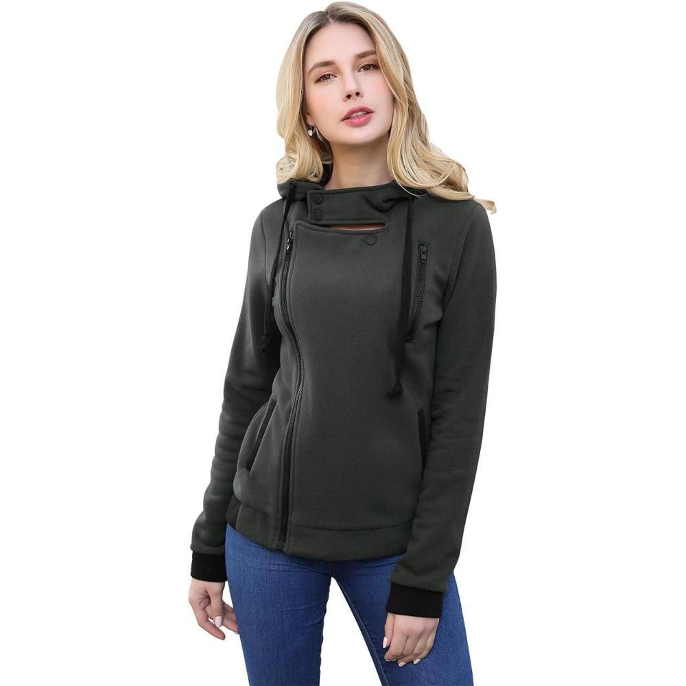 image:imageDJT Womens Oblique Zipper Slim Fit Hoodie Jacket