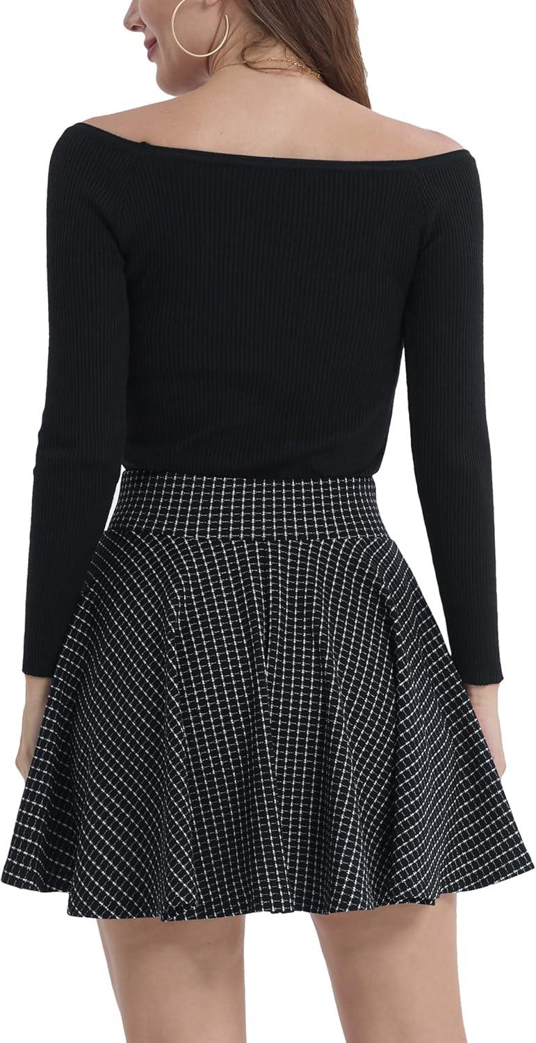 image:imageDJT FASHION Shorts for Women Basic Versatile Skorts Casual Stretchy Flared Skater Golf Tennis Mini Skirts with ShortsBlack Checked