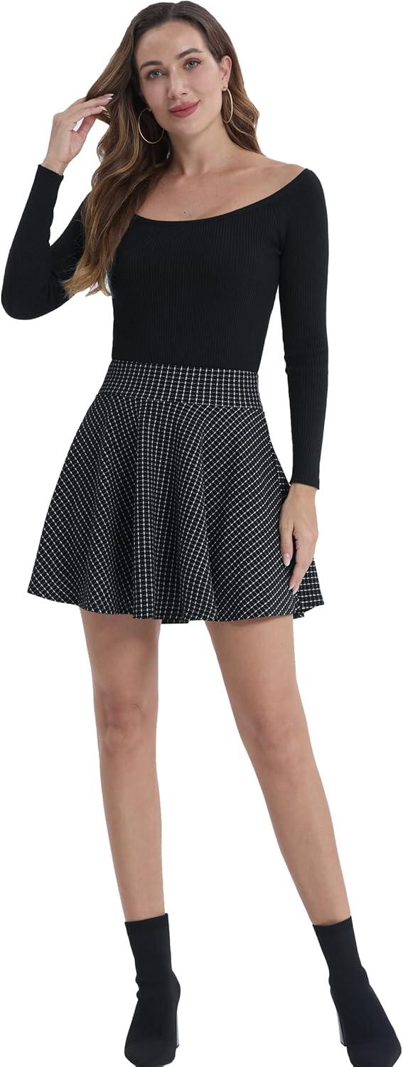 image:imageDJT FASHION Shorts for Women Basic Versatile Skorts Casual Stretchy Flared Skater Golf Tennis Mini Skirts with ShortsBlack Checked