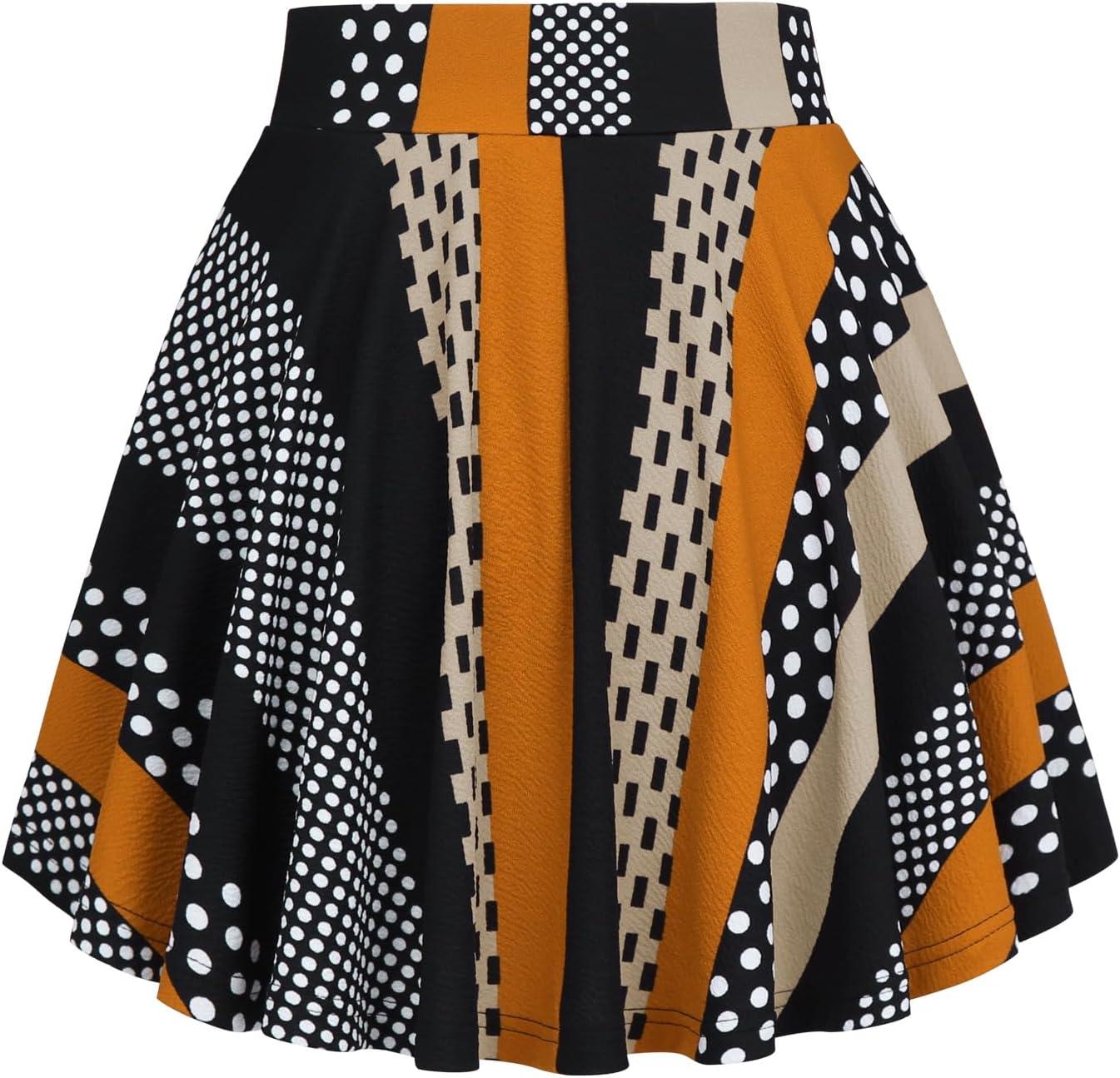 image:imageDJT FASHION Shorts for Women Basic Versatile Skorts Casual Stretchy Flared Skater Golf Tennis Mini Skirts with ShortsBlack Orange Stripe
