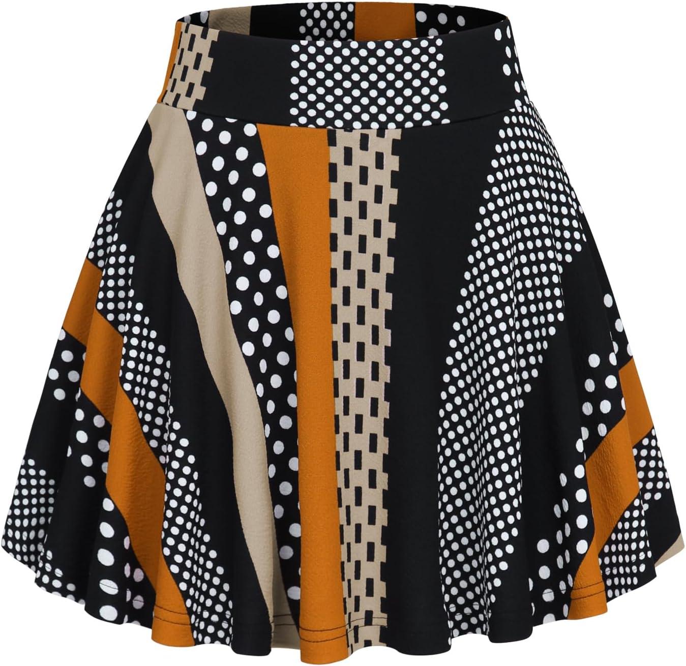 image:imageDJT FASHION Shorts for Women Basic Versatile Skorts Casual Stretchy Flared Skater Golf Tennis Mini Skirts with ShortsBlack Orange Stripe