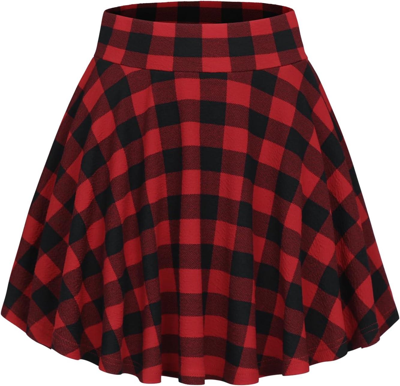 image:imageDJT FASHION Shorts for Women Basic Versatile Skorts Casual Stretchy Flared Skater Golf Tennis Mini Skirts with ShortsBlack Red Plaid