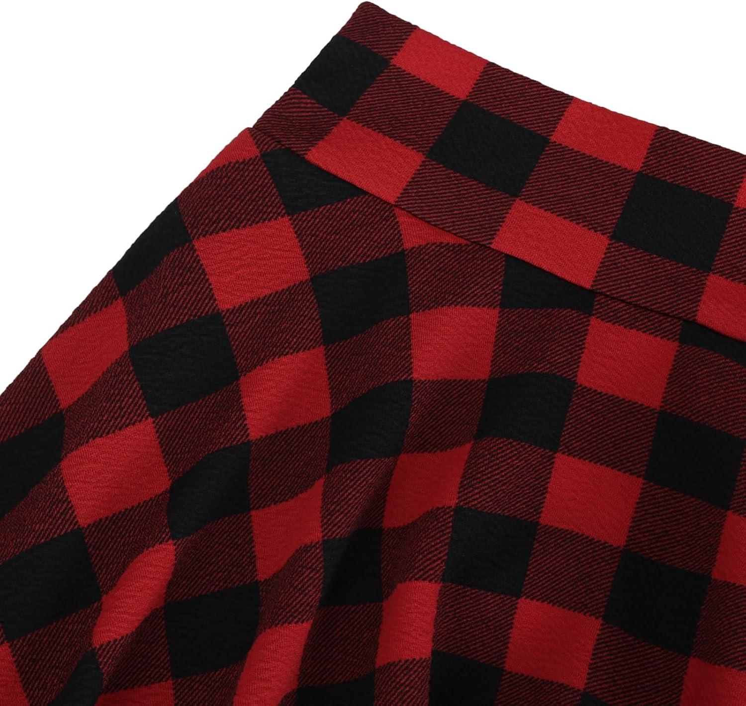 image:imageDJT FASHION Shorts for Women Basic Versatile Skorts Casual Stretchy Flared Skater Golf Tennis Mini Skirts with ShortsBlack Red Plaid
