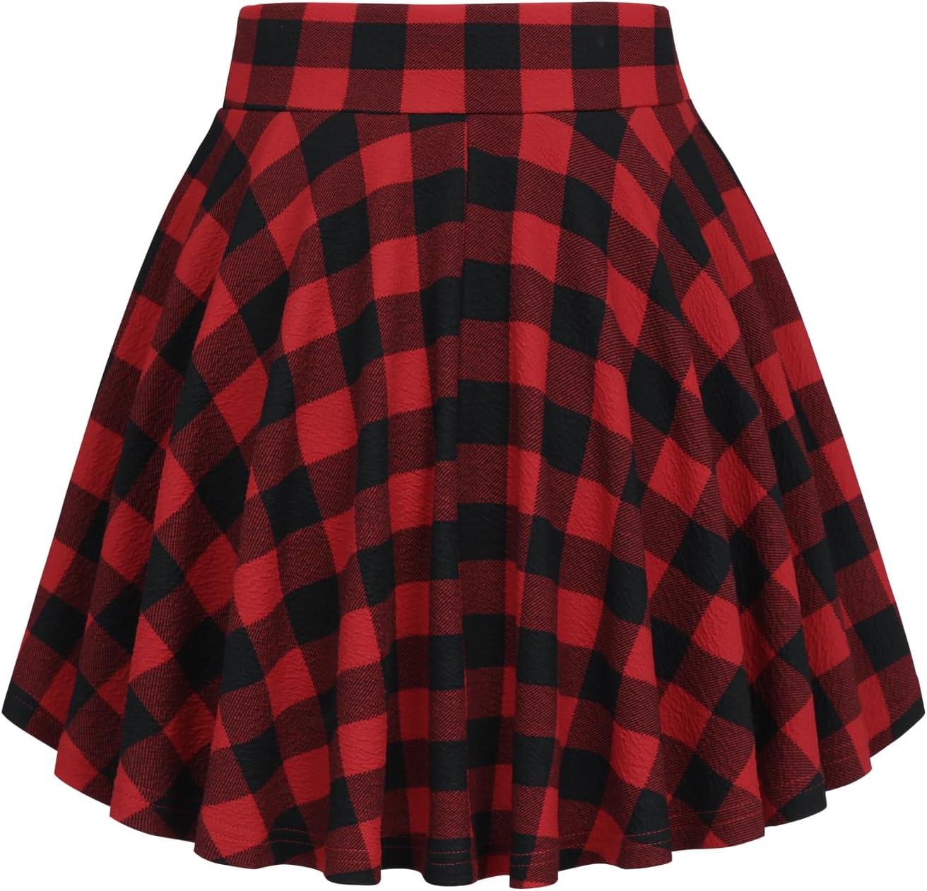 image:imageDJT FASHION Shorts for Women Basic Versatile Skorts Casual Stretchy Flared Skater Golf Tennis Mini Skirts with ShortsBlack Red Plaid