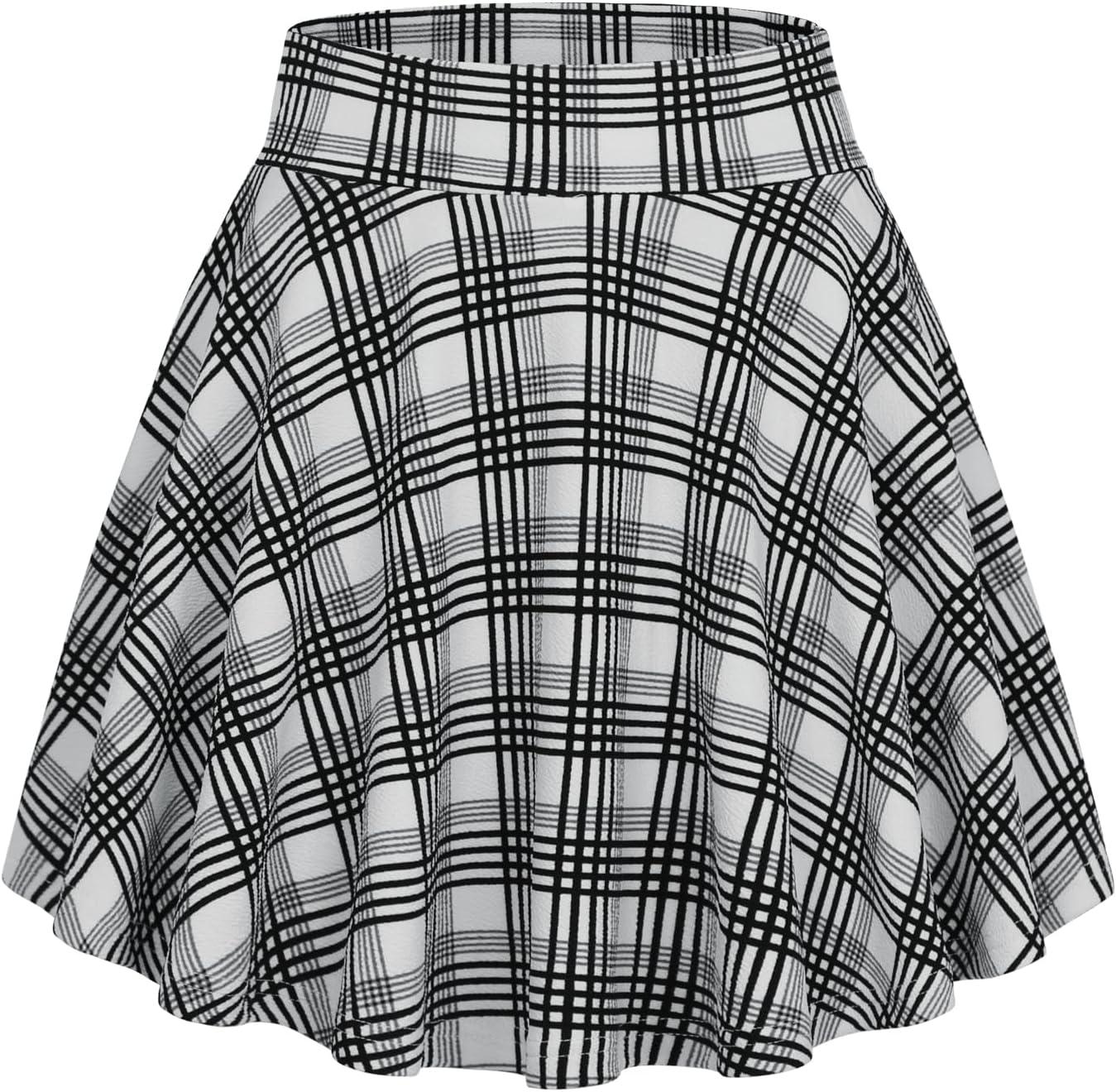 image:imageDJT FASHION Shorts for Women Basic Versatile Skorts Casual Stretchy Flared Skater Golf Tennis Mini Skirts with ShortsBlack White Grid
