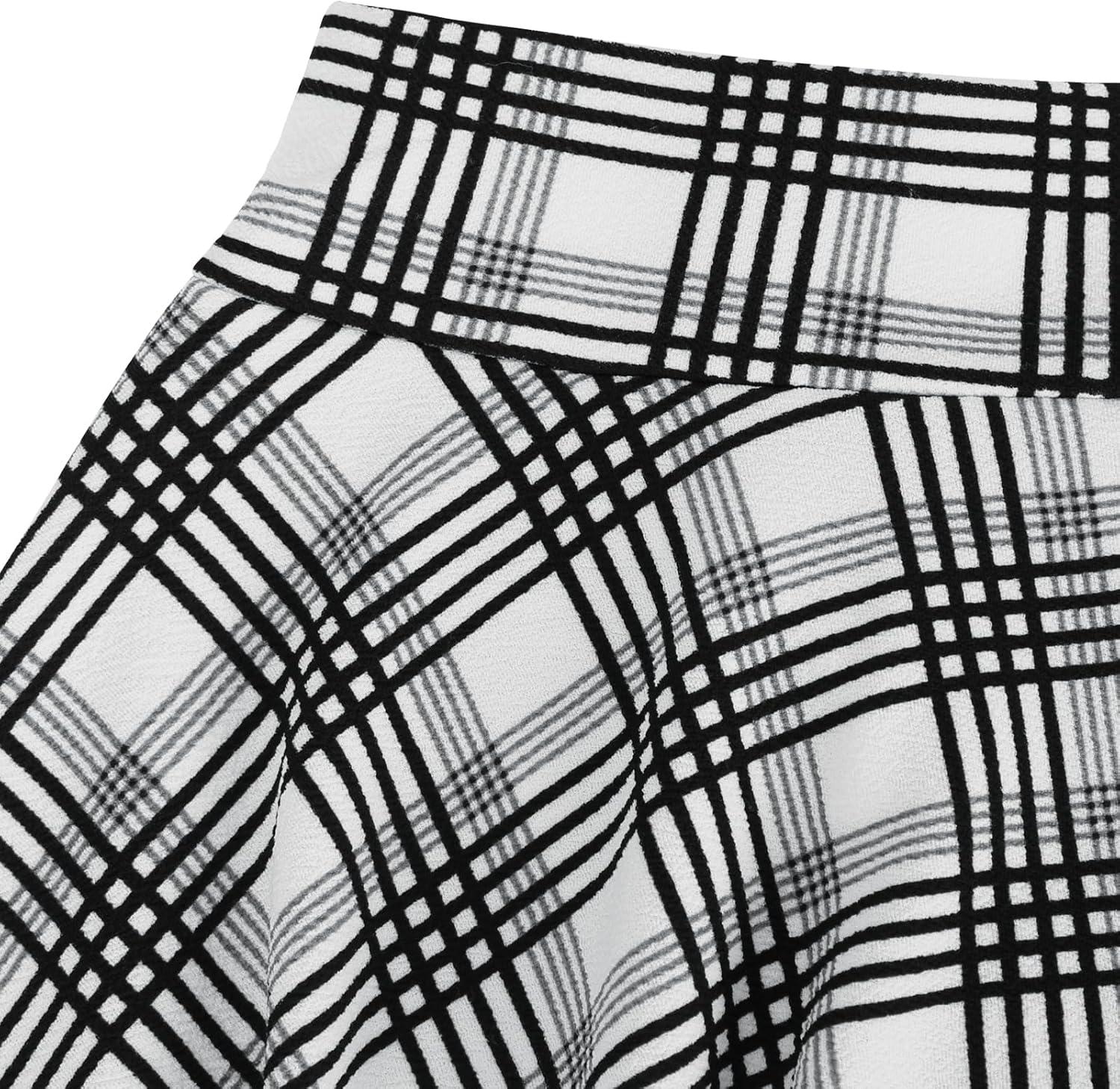 image:imageDJT FASHION Shorts for Women Basic Versatile Skorts Casual Stretchy Flared Skater Golf Tennis Mini Skirts with ShortsBlack White Grid