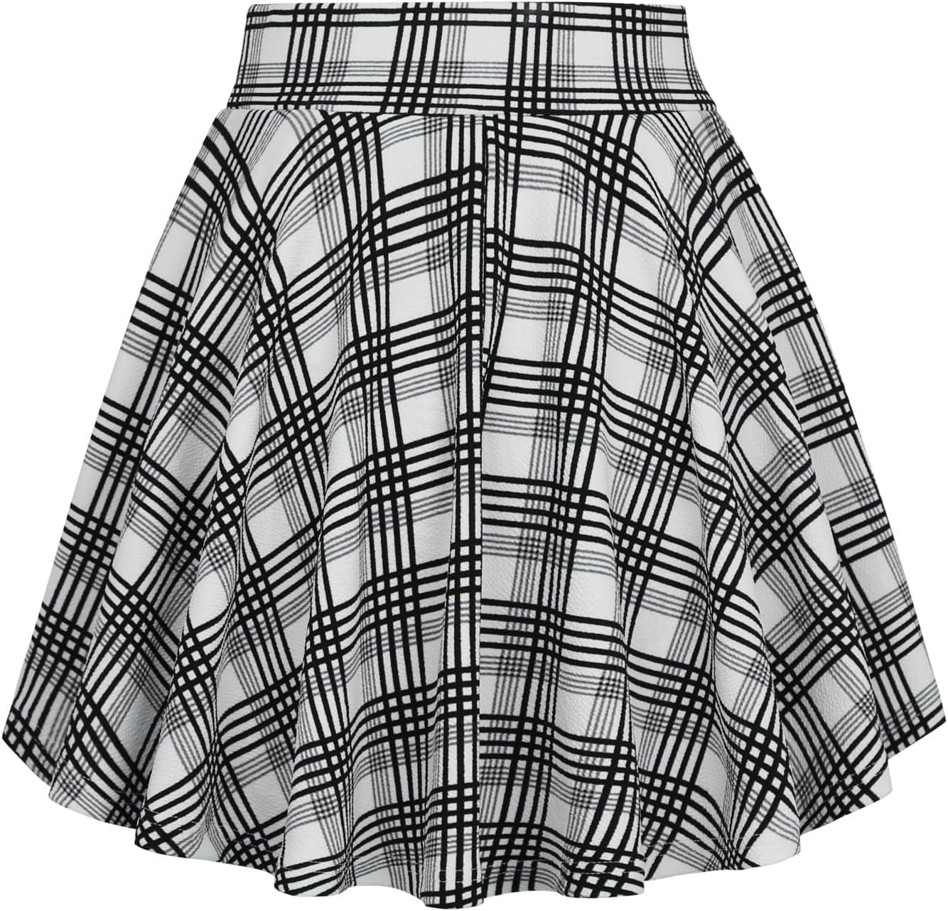 image:imageDJT FASHION Shorts for Women Basic Versatile Skorts Casual Stretchy Flared Skater Golf Tennis Mini Skirts with ShortsBlack White Grid