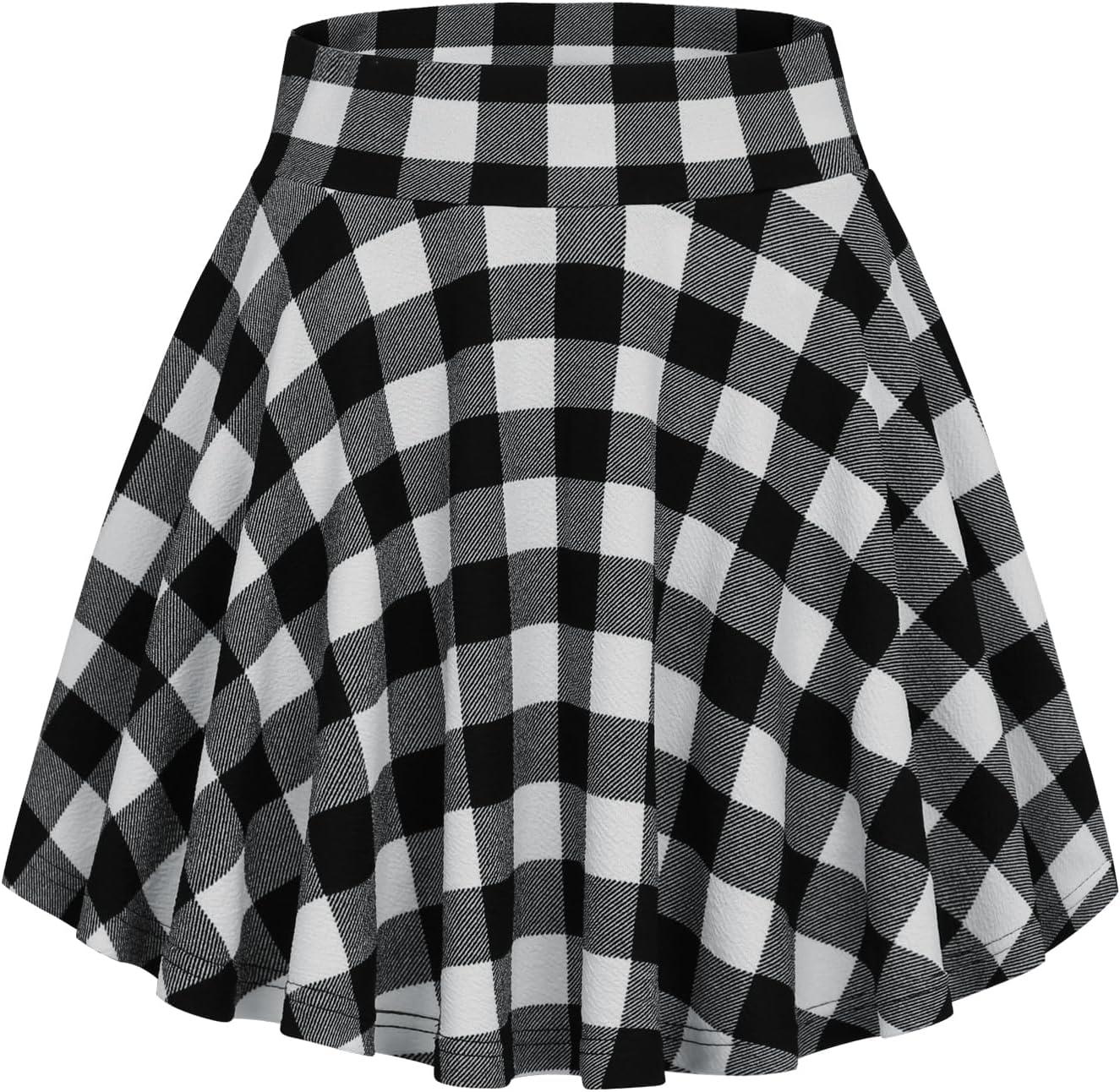 image:imageDJT FASHION Shorts for Women Basic Versatile Skorts Casual Stretchy Flared Skater Golf Tennis Mini Skirts with ShortsBlack White Plaid