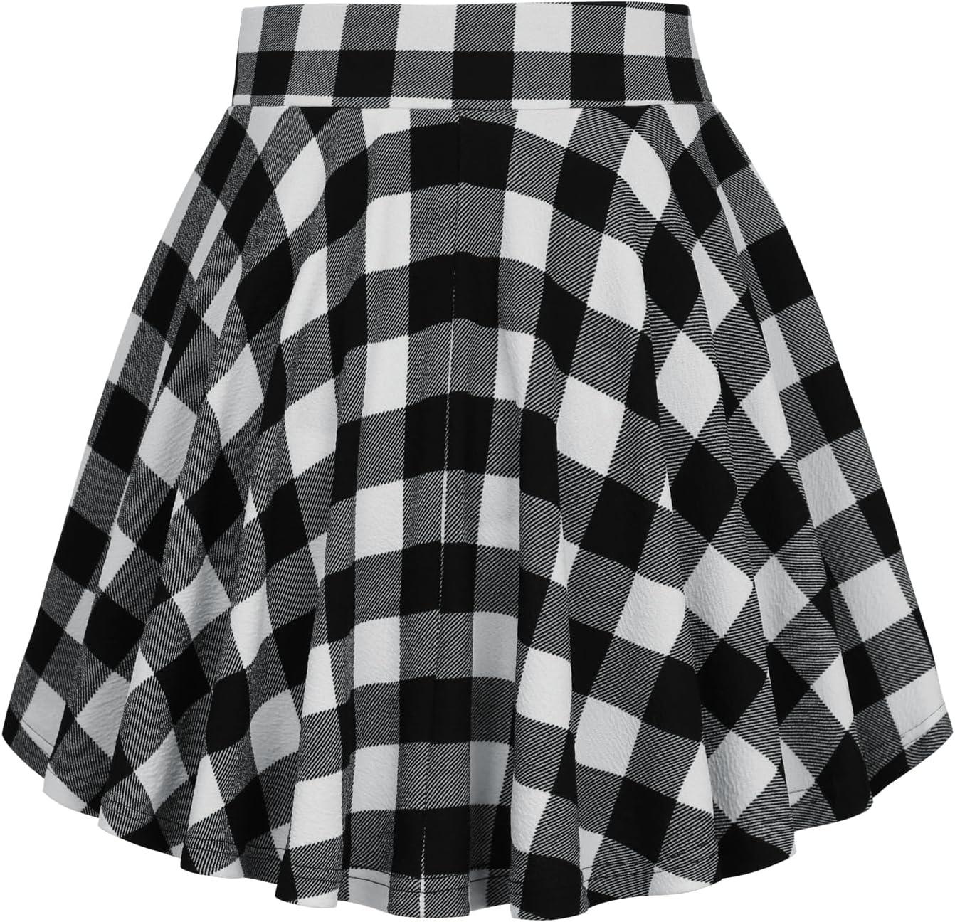 image:imageDJT FASHION Shorts for Women Basic Versatile Skorts Casual Stretchy Flared Skater Golf Tennis Mini Skirts with ShortsBlack White Plaid