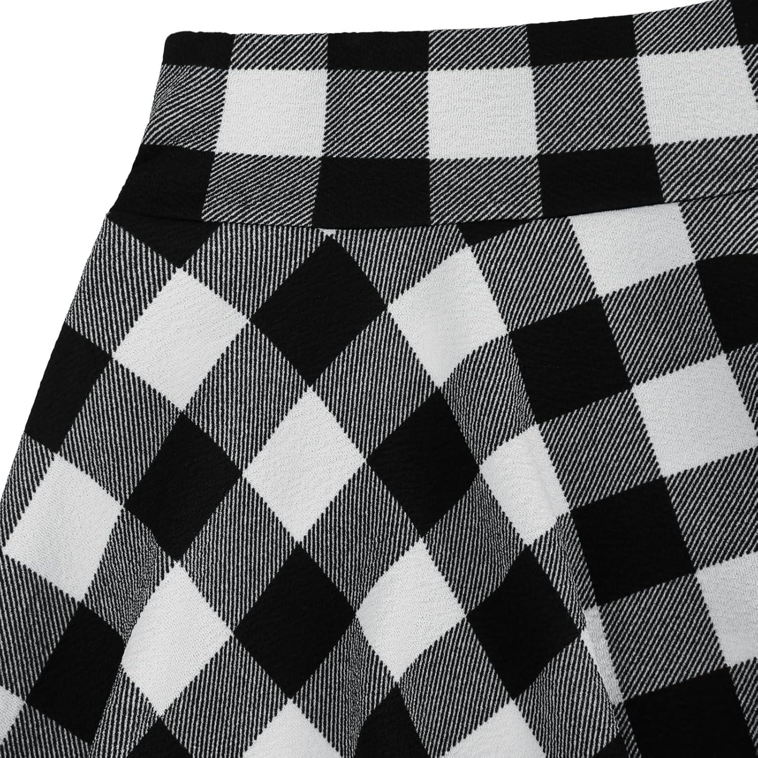 image:imageDJT FASHION Shorts for Women Basic Versatile Skorts Casual Stretchy Flared Skater Golf Tennis Mini Skirts with ShortsBlack White Plaid