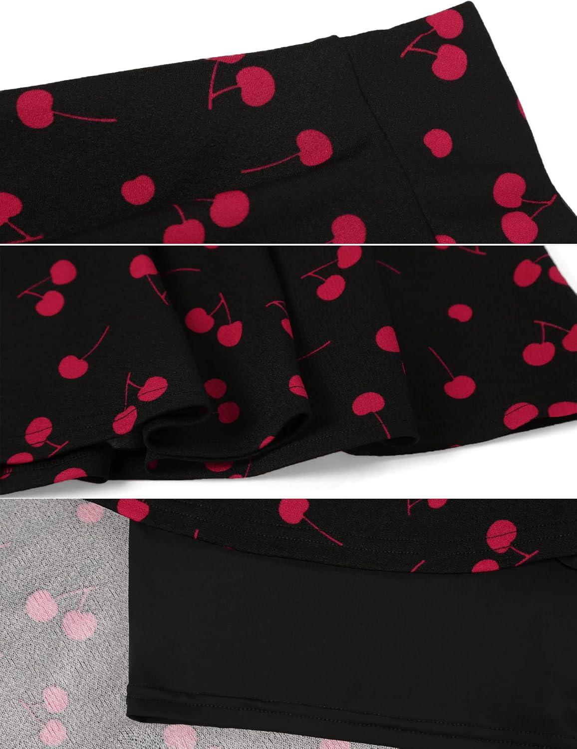 image:imageDJT FASHION Shorts for Women Basic Versatile Skorts Casual Stretchy Flared Skater Golf Tennis Mini Skirts with ShortsCherry Print