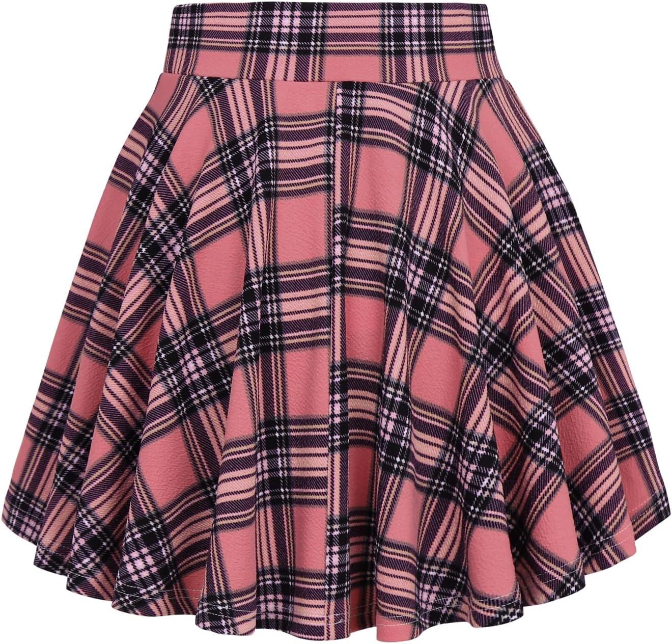 image:imageDJT FASHION Shorts for Women Basic Versatile Skorts Casual Stretchy Flared Skater Golf Tennis Mini Skirts with ShortsCoral Pink Plaid