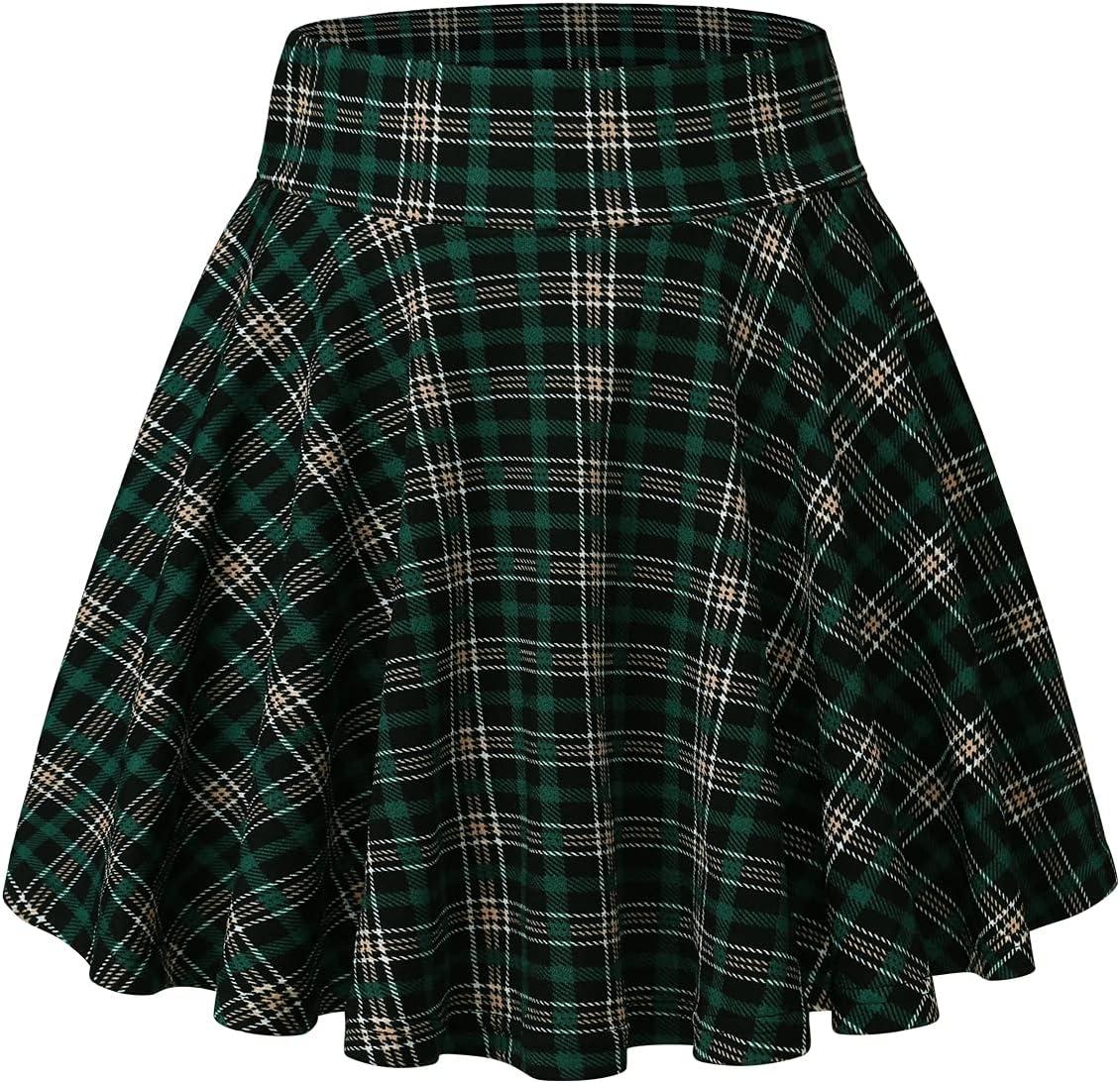 image:imageDJT FASHION Shorts for Women Basic Versatile Skorts Casual Stretchy Flared Skater Golf Tennis Mini Skirts with ShortsGreenWhite
