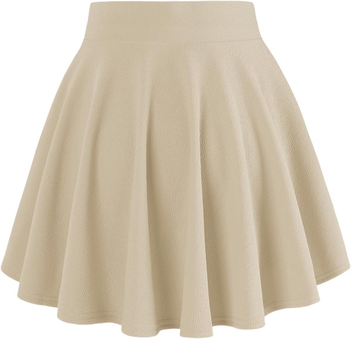 image:imageDJT FASHION Shorts for Women Basic Versatile Skorts Casual Stretchy Flared Skater Golf Tennis Mini Skirts with ShortsMacadamia