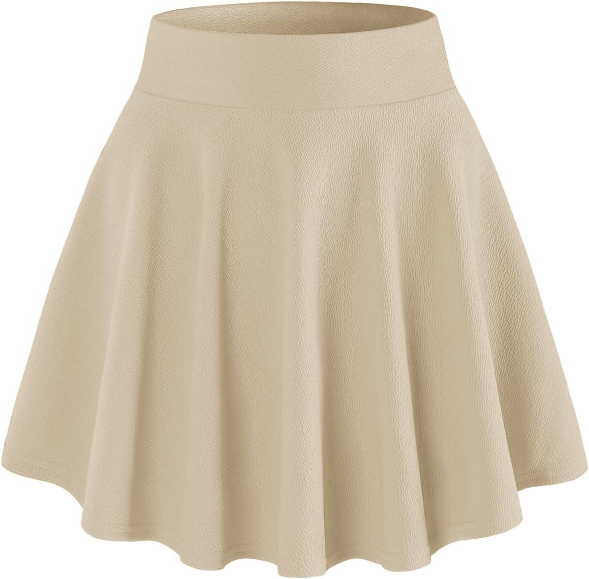 image:imageDJT FASHION Shorts for Women Basic Versatile Skorts Casual Stretchy Flared Skater Golf Tennis Mini Skirts with ShortsMacadamia