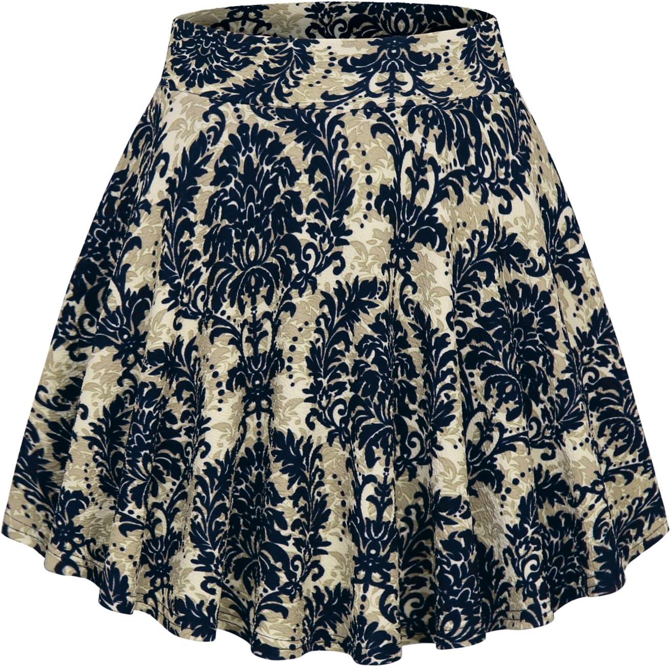 image:imageDJT FASHION Shorts for Women Basic Versatile Skorts Casual Stretchy Flared Skater Golf Tennis Mini Skirts with ShortsNavy Baroque Pattern