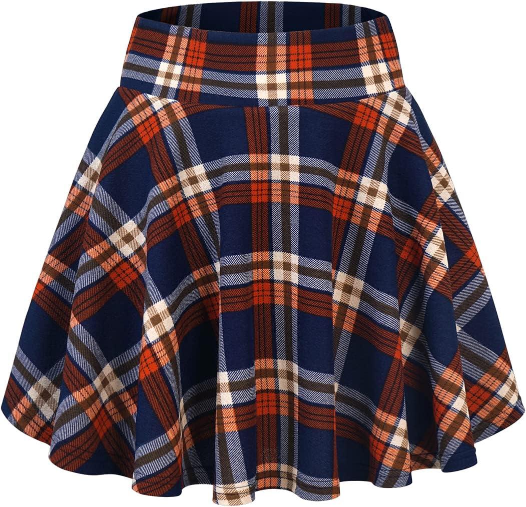 image:imageDJT FASHION Shorts for Women Basic Versatile Skorts Casual Stretchy Flared Skater Golf Tennis Mini Skirts with ShortsNavy Plaid