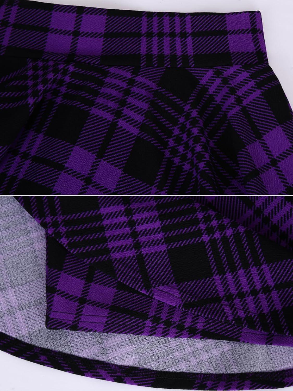 image:imageDJT FASHION Shorts for Women Basic Versatile Skorts Casual Stretchy Flared Skater Golf Tennis Mini Skirts with ShortsPurple Plaid