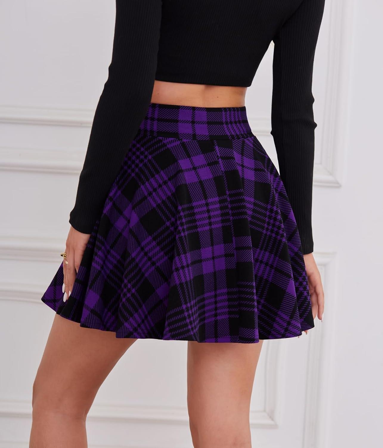 image:imageDJT FASHION Shorts for Women Basic Versatile Skorts Casual Stretchy Flared Skater Golf Tennis Mini Skirts with ShortsPurple Plaid