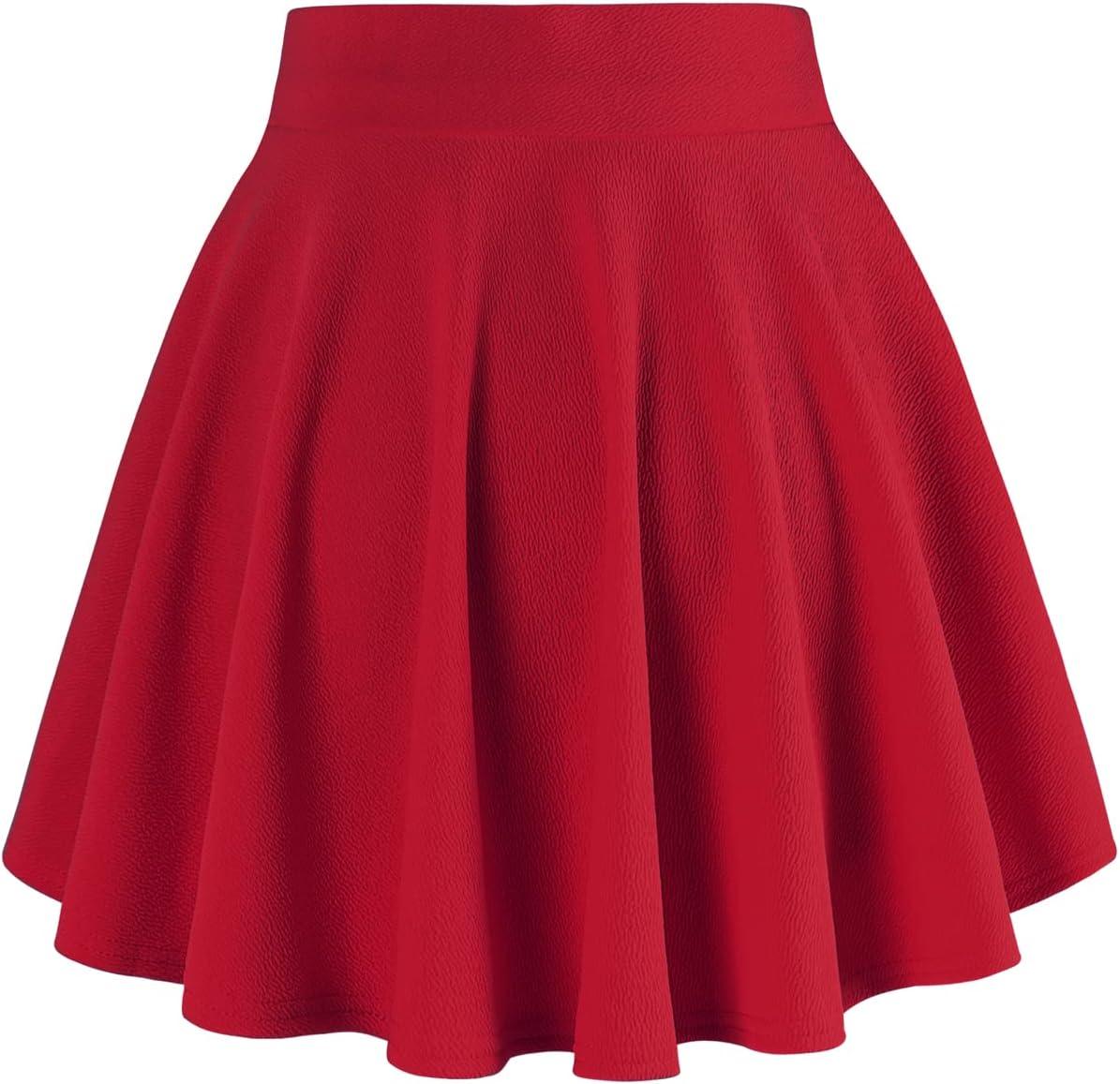 image:imageDJT FASHION Shorts for Women Basic Versatile Skorts Casual Stretchy Flared Skater Golf Tennis Mini Skirts with ShortsRed