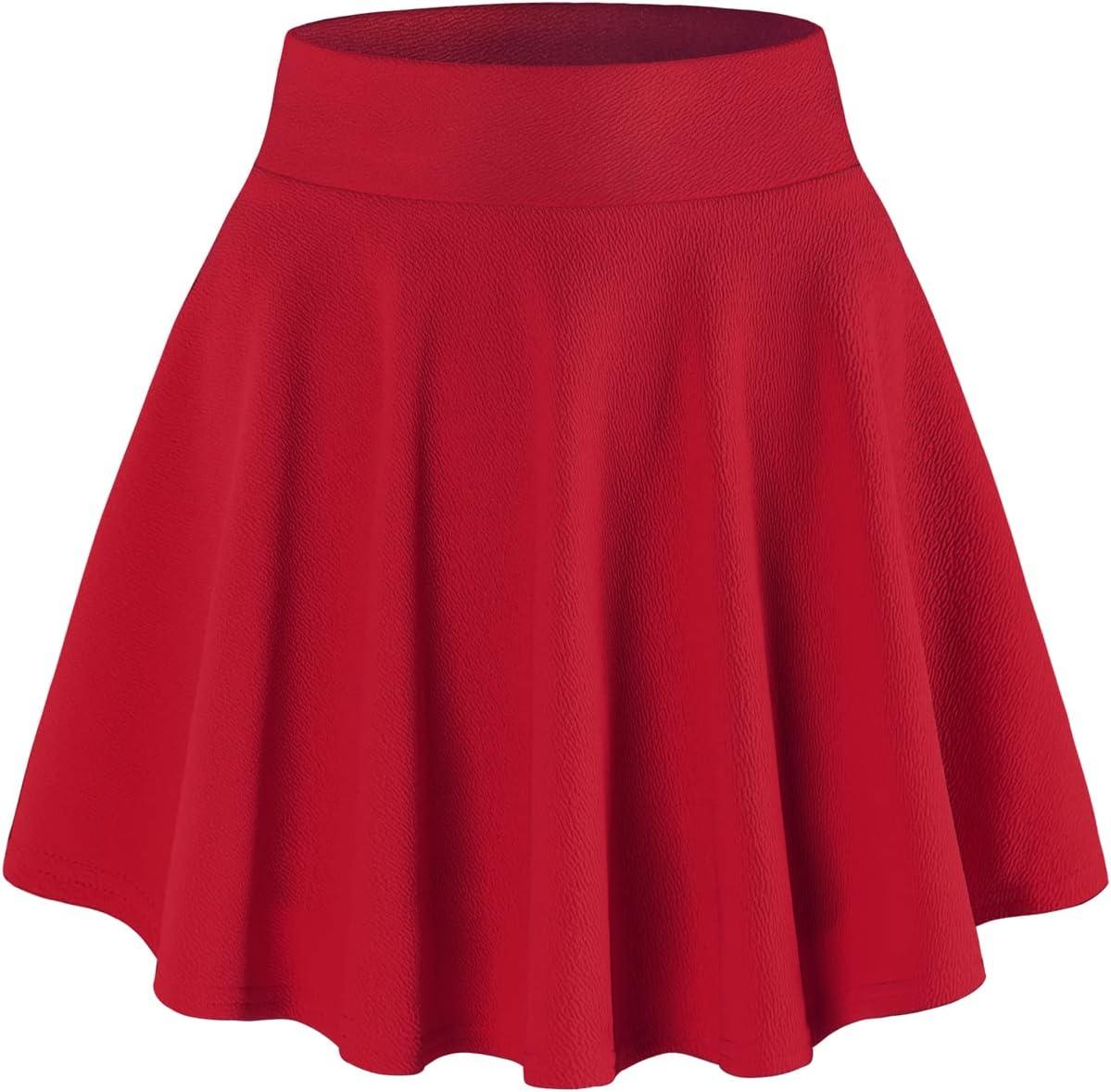 image:imageDJT FASHION Shorts for Women Basic Versatile Skorts Casual Stretchy Flared Skater Golf Tennis Mini Skirts with ShortsRed