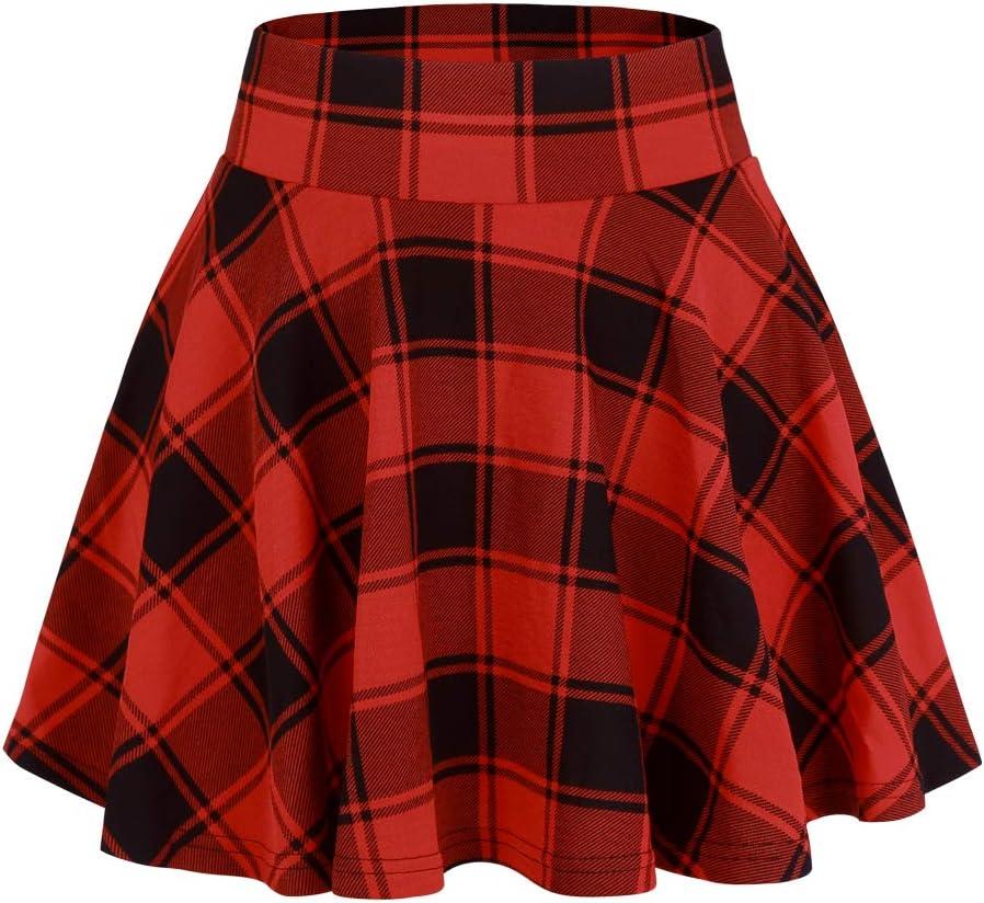 image:imageDJT FASHION Shorts for Women Basic Versatile Skorts Casual Stretchy Flared Skater Golf Tennis Mini Skirts with ShortsRed Plaid
