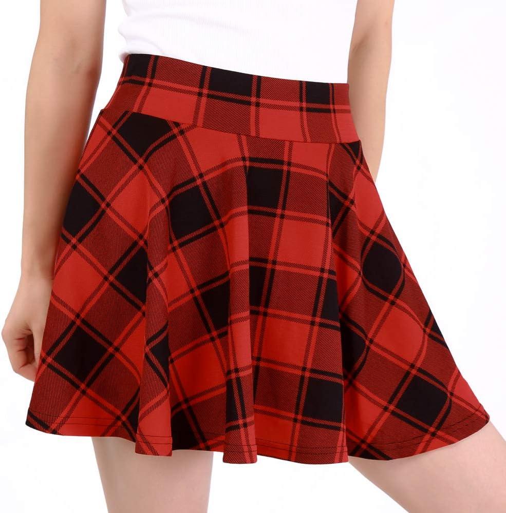image:imageDJT FASHION Shorts for Women Basic Versatile Skorts Casual Stretchy Flared Skater Golf Tennis Mini Skirts with ShortsRed Plaid