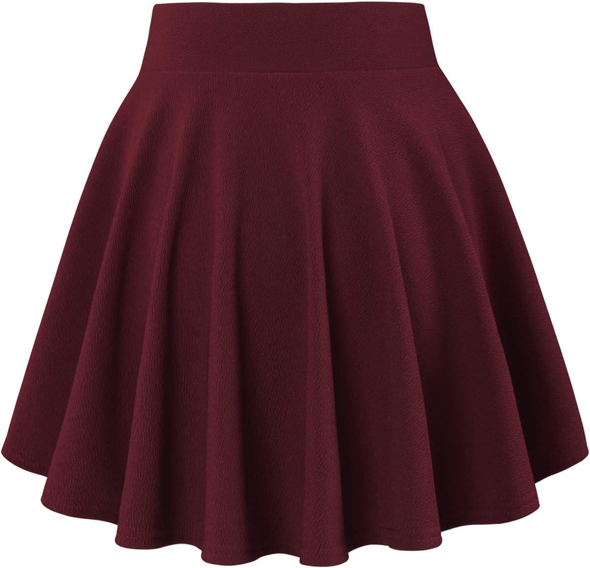 image:imageDJT FASHION Shorts for Women Basic Versatile Skorts Casual Stretchy Flared Skater Golf Tennis Mini Skirts with ShortsWine