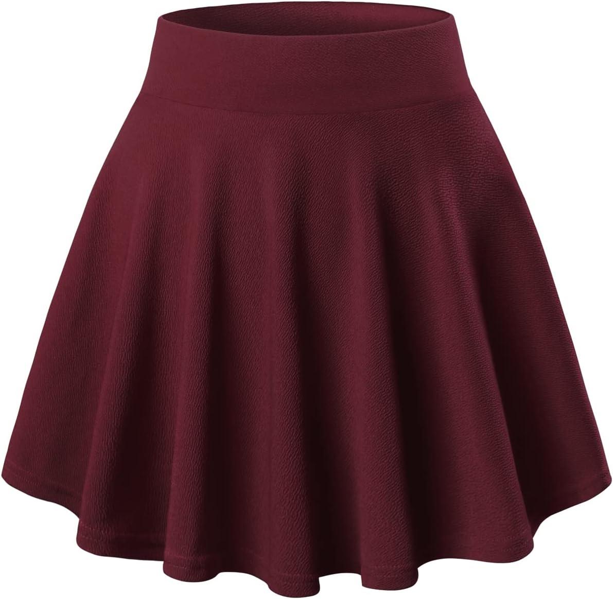 image:imageDJT FASHION Shorts for Women Basic Versatile Skorts Casual Stretchy Flared Skater Golf Tennis Mini Skirts with ShortsWine