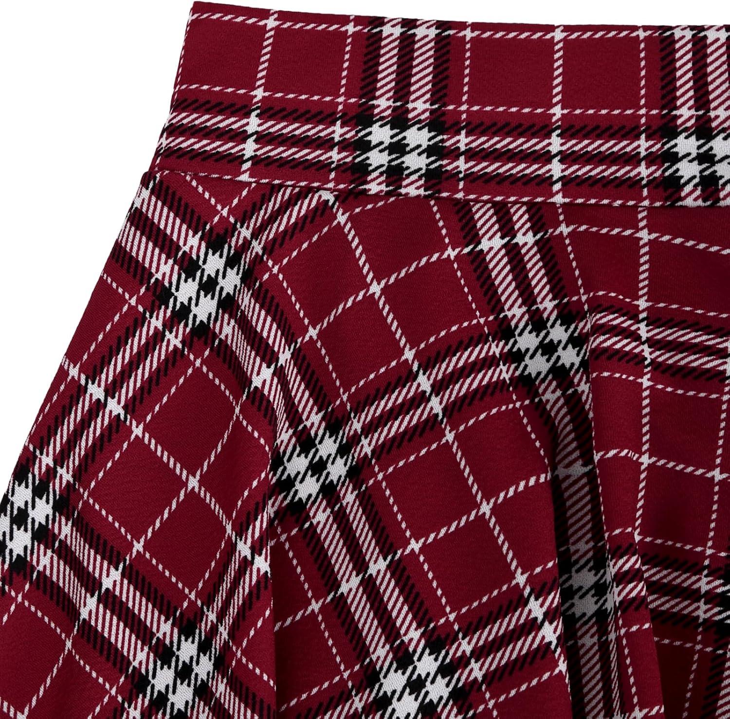 image:imageDJT FASHION Shorts for Women Basic Versatile Skorts Casual Stretchy Flared Skater Golf Tennis Mini Skirts with ShortsWine Plaid