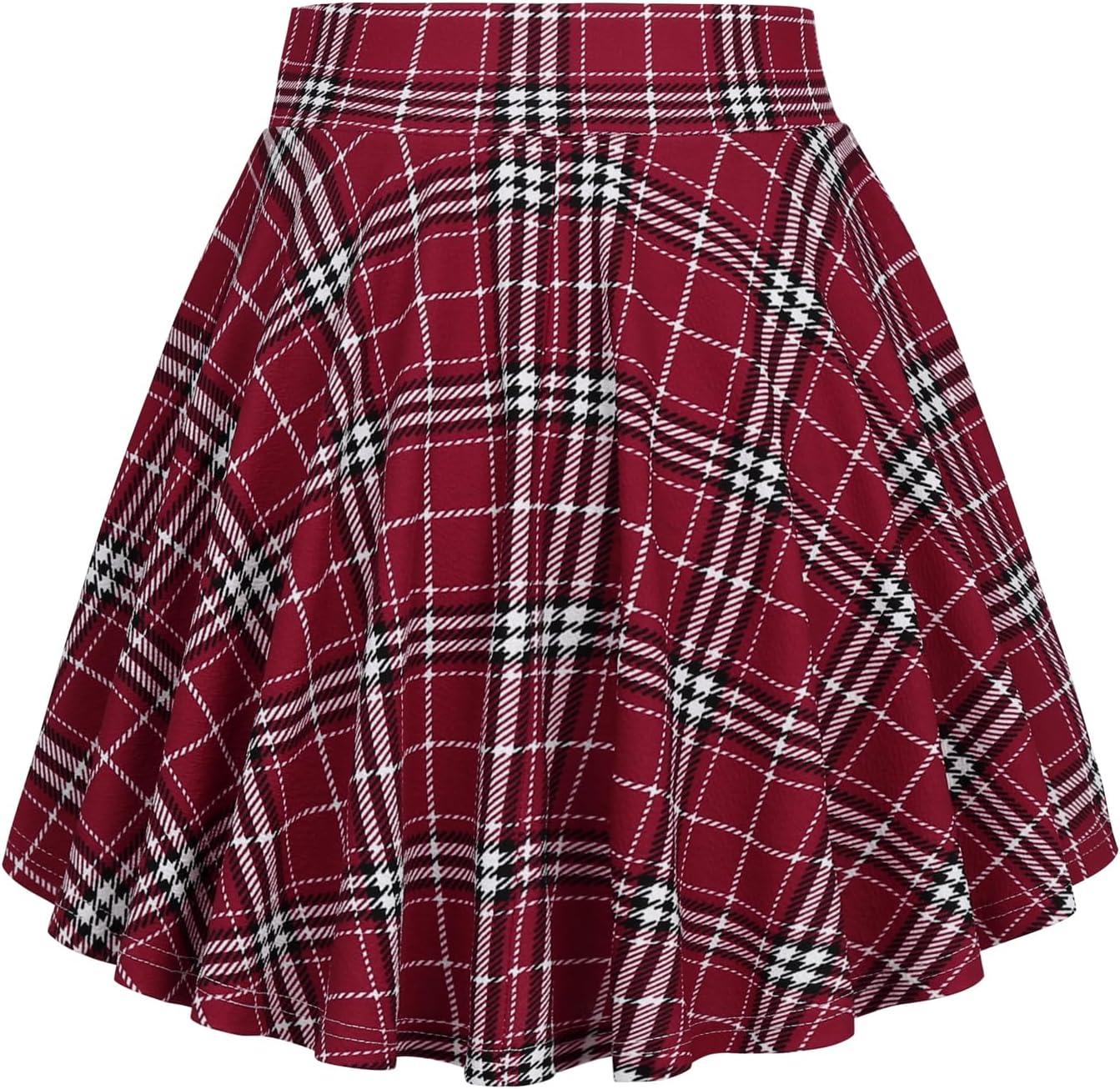 image:imageDJT FASHION Shorts for Women Basic Versatile Skorts Casual Stretchy Flared Skater Golf Tennis Mini Skirts with ShortsWine Plaid