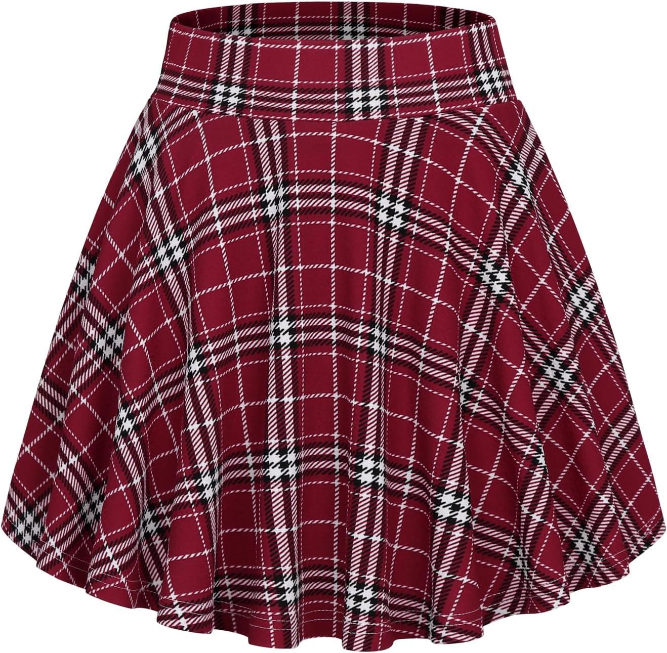 image:imageDJT FASHION Shorts for Women Basic Versatile Skorts Casual Stretchy Flared Skater Golf Tennis Mini Skirts with ShortsWine Plaid