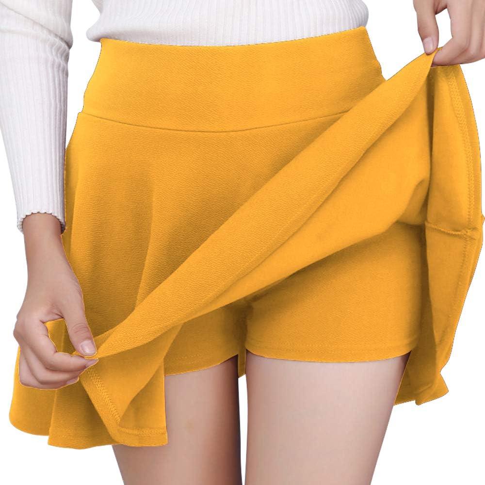 image:imageDJT FASHION Shorts for Women Basic Versatile Skorts Casual Stretchy Flared Skater Golf Tennis Mini Skirts with ShortsYellow