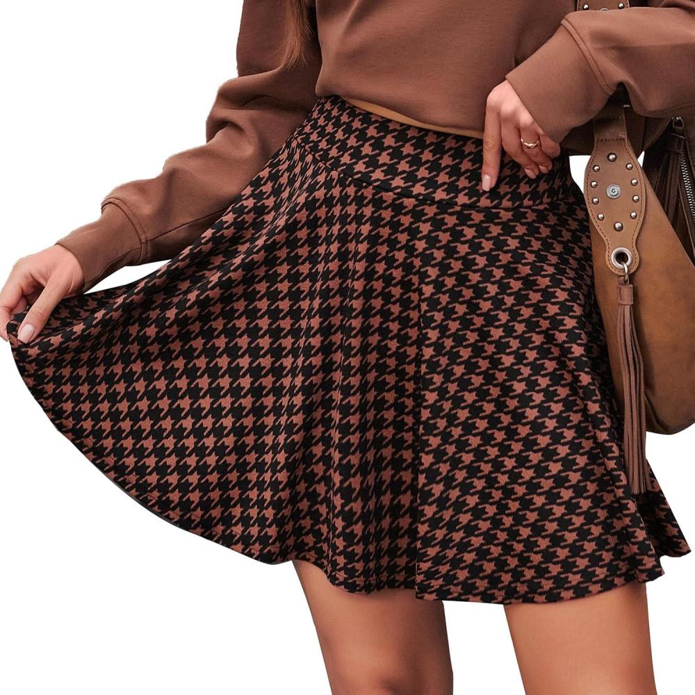 image:imageDJT FASHION Shorts for Women Basic Versatile Skorts Casual Stretchy Flared Skater Golf Tennis Mini Skirts with ShortsBlack Brown