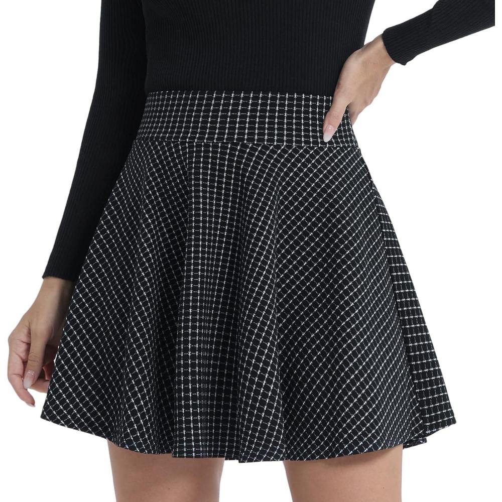 image:imageDJT FASHION Shorts for Women Basic Versatile Skorts Casual Stretchy Flared Skater Golf Tennis Mini Skirts with ShortsBlack Checked