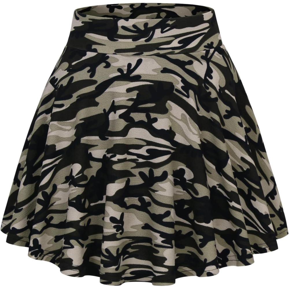 image:imageDJT FASHION Shorts for Women Basic Versatile Skorts Casual Stretchy Flared Skater Golf Tennis Mini Skirts with ShortsCamo Print