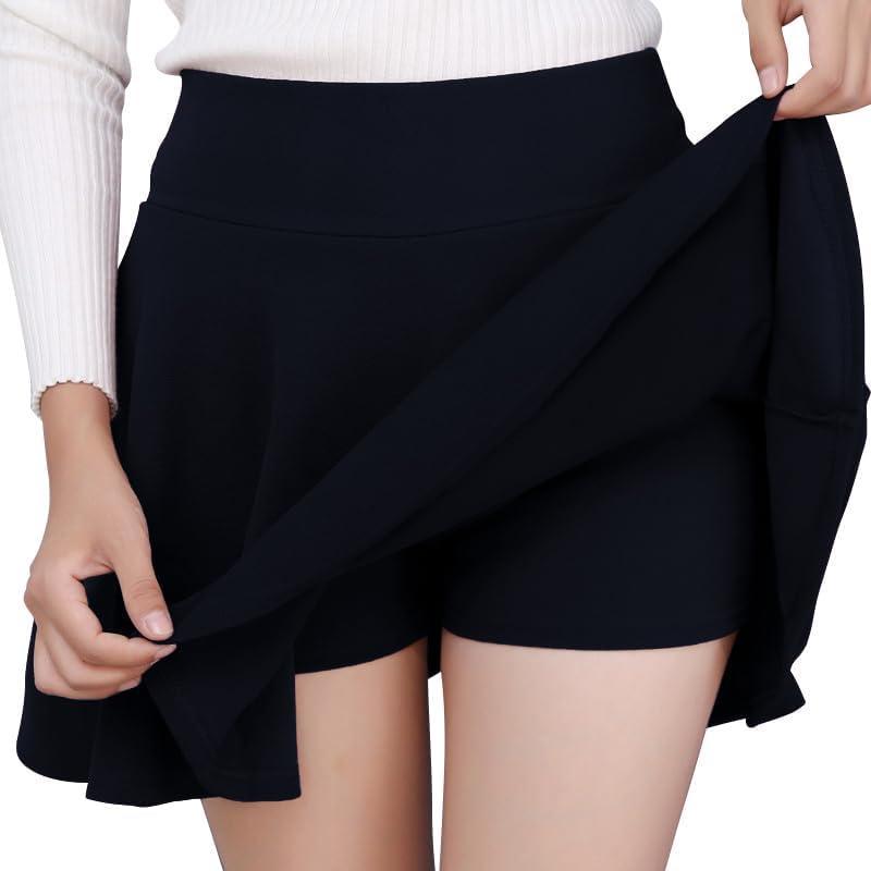 image:imageDJT FASHION Shorts for Women Basic Versatile Skorts Casual Stretchy Flared Skater Golf Tennis Mini Skirts with ShortsNavy
