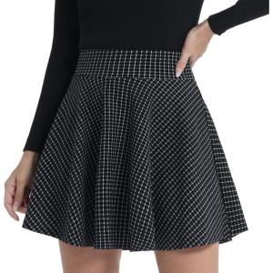 DJT FASHION Shorts for Women Basic Versatile Skorts Casual Stretchy Flared Skater Golf Tennis Mini Skirts with Shorts(Black Checked)