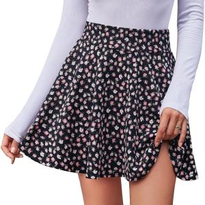 DJT FASHION Shorts for Women Basic Versatile Skorts Casual Stretchy Flared Skater Golf Tennis Mini Skirts with Shorts(Black Pink Floral)