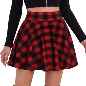 DJT FASHION Shorts for Women Basic Versatile Skorts Casual Stretchy Flared Skater Golf Tennis Mini Skirts with Shorts(Black Red Plaid)
