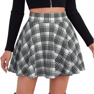 DJT FASHION Shorts for Women Basic Versatile Skorts Casual Stretchy Flared Skater Golf Tennis Mini Skirts with Shorts(Black White Grid)
