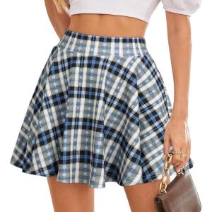 DJT FASHION Shorts for Women Basic Versatile Skorts Casual Stretchy Flared Skater Golf Tennis Mini Skirts with Shorts(Blue Plaid)