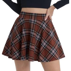 DJT FASHION Shorts for Women Basic Versatile Skorts Casual Stretchy Flared Skater Golf Tennis Mini Skirts with Shorts(Brown)