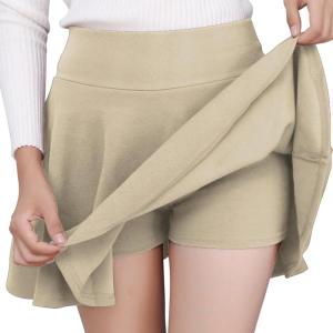 DJT FASHION Shorts for Women Basic Versatile Skorts Casual Stretchy Flared Skater Golf Tennis Mini Skirts with Shorts(Macadamia)