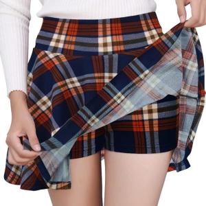 DJT FASHION Shorts for Women Basic Versatile Skorts Casual Stretchy Flared Skater Golf Tennis Mini Skirts with Shorts(Navy Plaid)