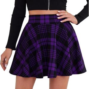 DJT FASHION Shorts for Women Basic Versatile Skorts Casual Stretchy Flared Skater Golf Tennis Mini Skirts with Shorts(Purple Plaid)