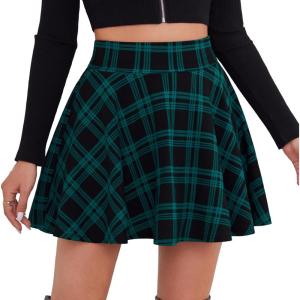 DJT FASHION Shorts for Women Basic Versatile Skorts Casual Stretchy Flared Skater Golf Tennis Mini Skirts with Shorts(Teal Plaid)