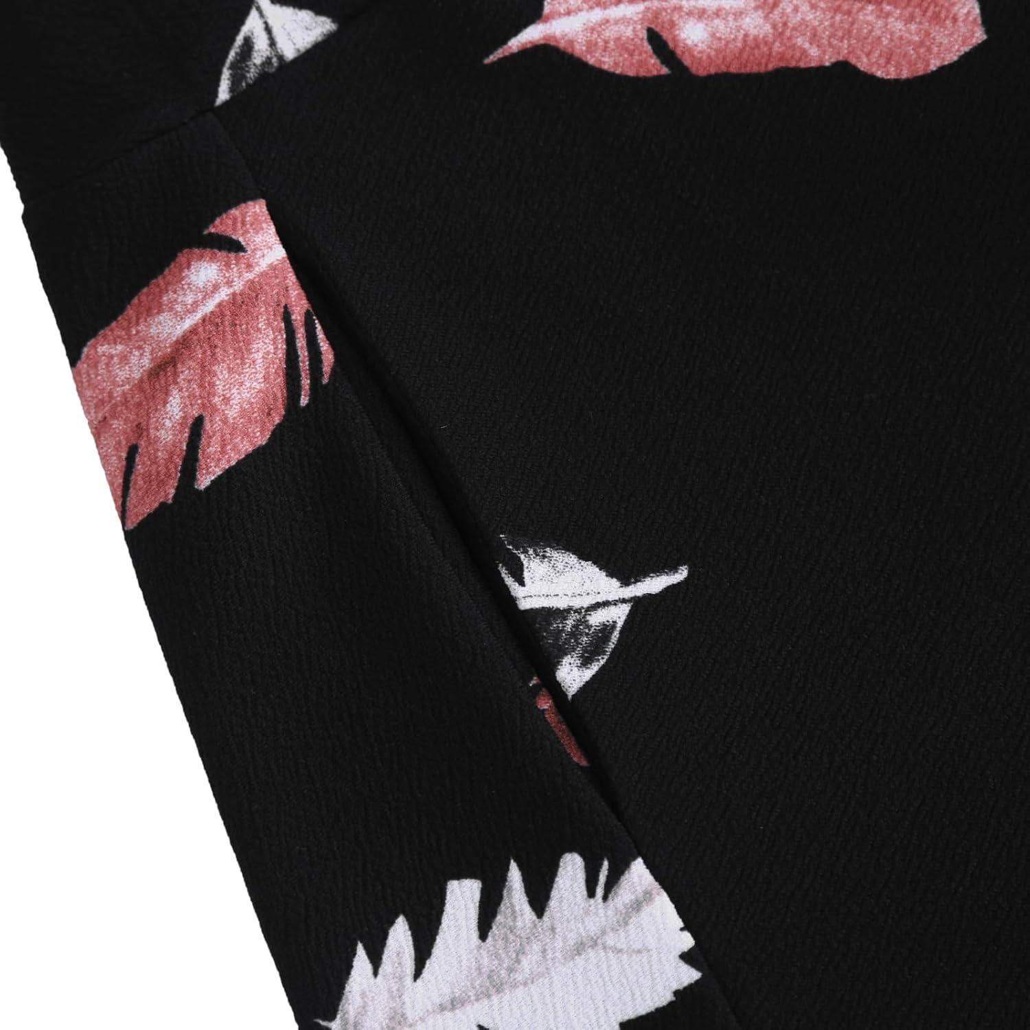 image:imageDJT Womens Flared Mini Skater Skirt with Pockets Versatile High Waist Casual SkirtsBlack Feather Print