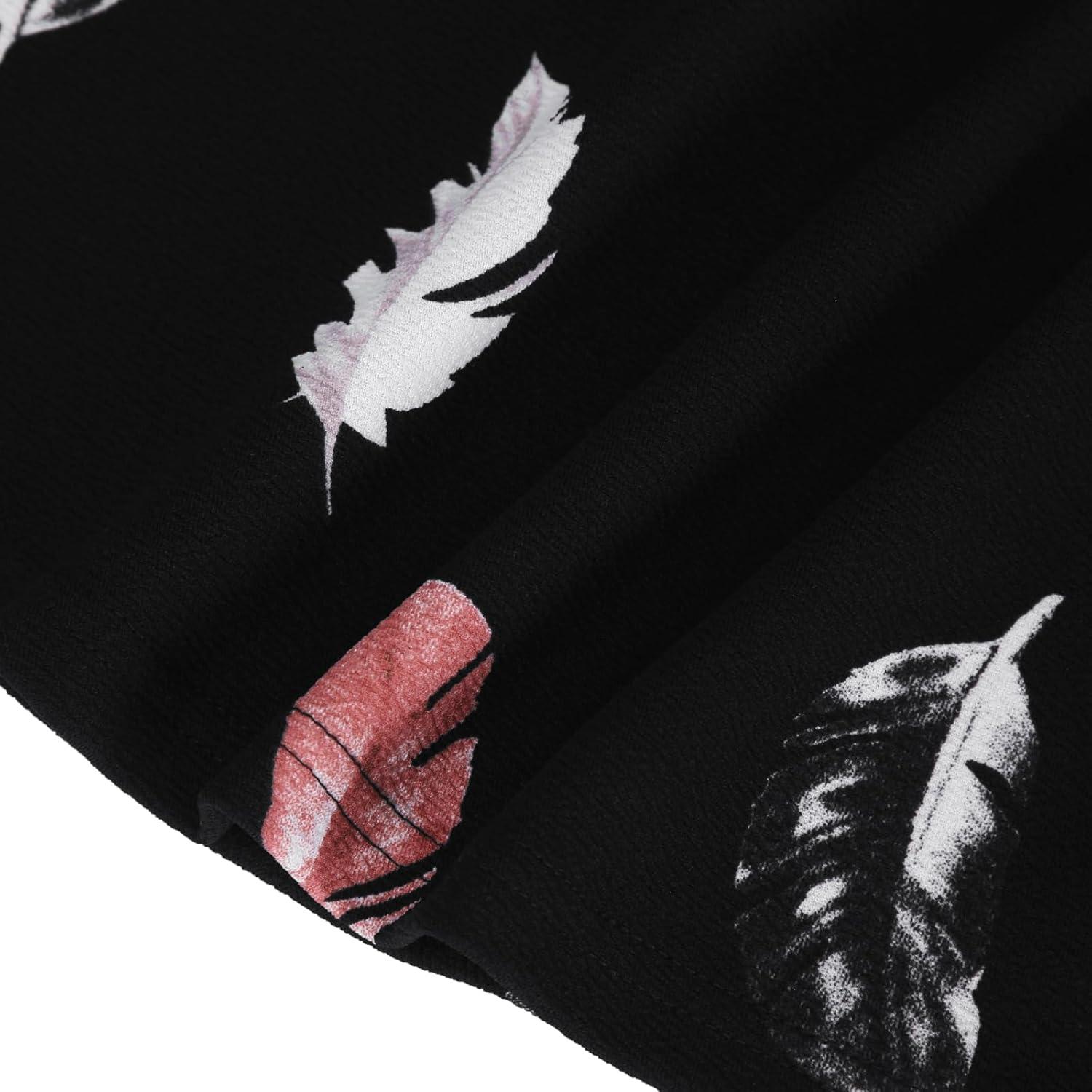image:imageDJT Womens Flared Mini Skater Skirt with Pockets Versatile High Waist Casual SkirtsBlack Feather Print